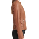 Women Brown Faux Leather Jacket