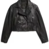 Women black Cropped Biker Leather Jacket