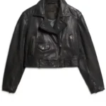 Women black Cropped Biker Leather Jacket