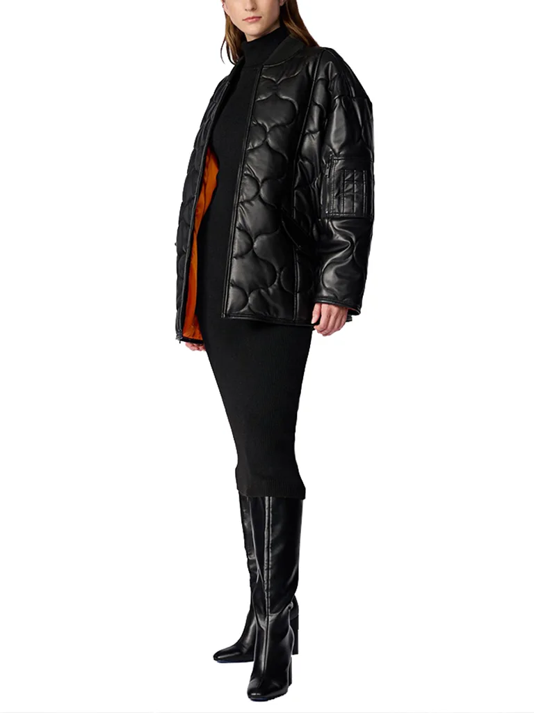 Women Oversized Quilted Faux black Leather Jacket
