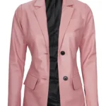 Women Pink Leather Blazer