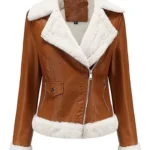 Women Tan Faux Fur Leather Jacket