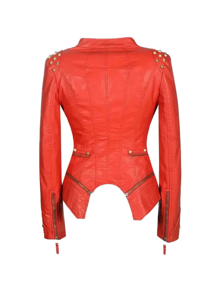 Women Motorcycle red Jacket