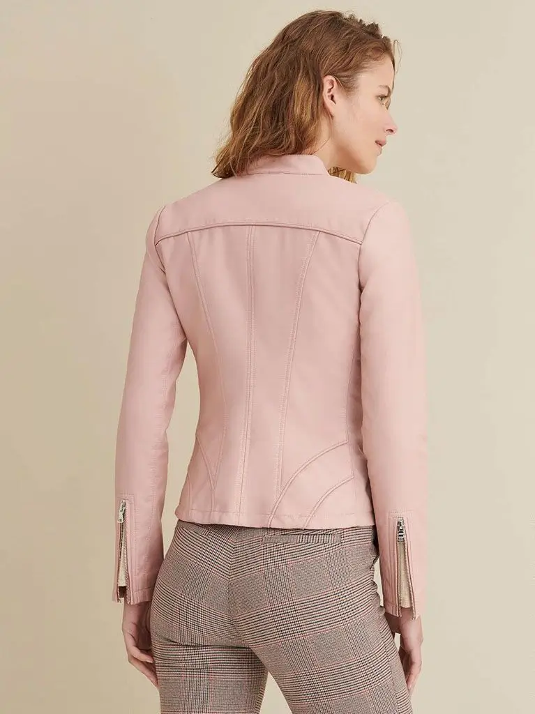 Womens Baby Pink Sheepskin Leather Jacket