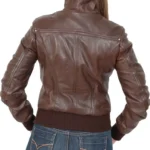 Womens Back Bomber Leather Jacket