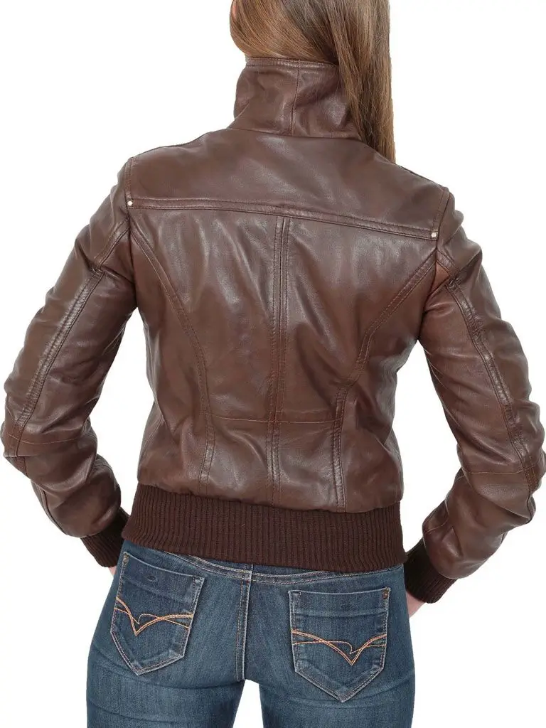 Womens Back Bomber Leather Jacket