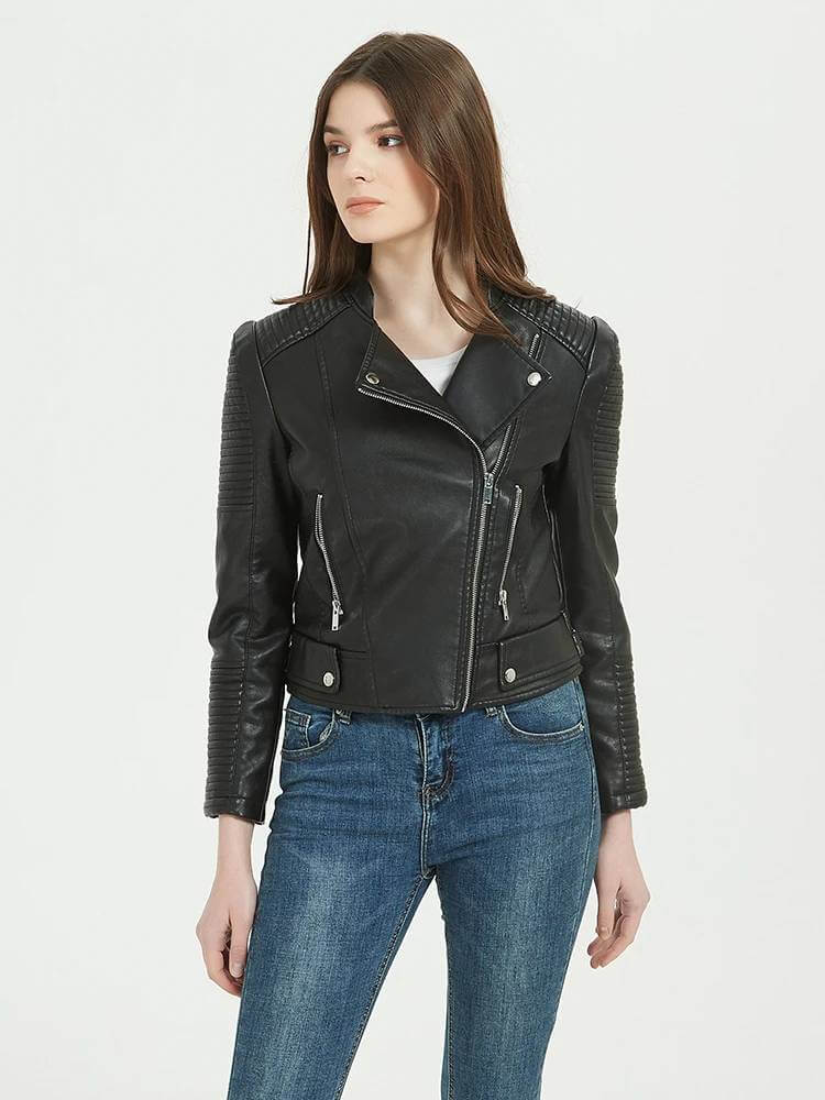 Womens Biker Black Leather jacket
