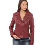 Women motorcycle dark Red Leather Jacket