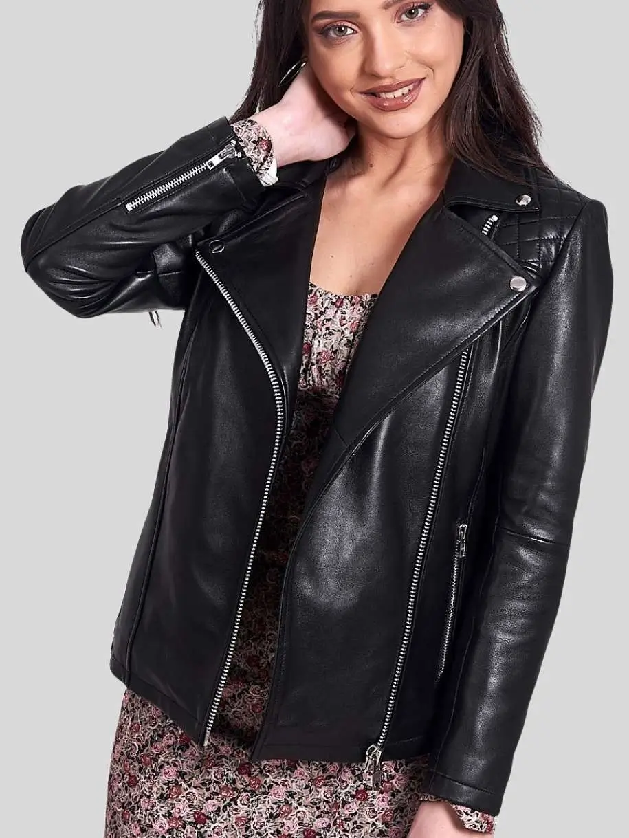 Womens black motorcycle Leather Jacket