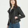 Womens Black Biker Leather Jacket Side