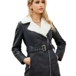 Womens Black Faux Fur Leather Coat