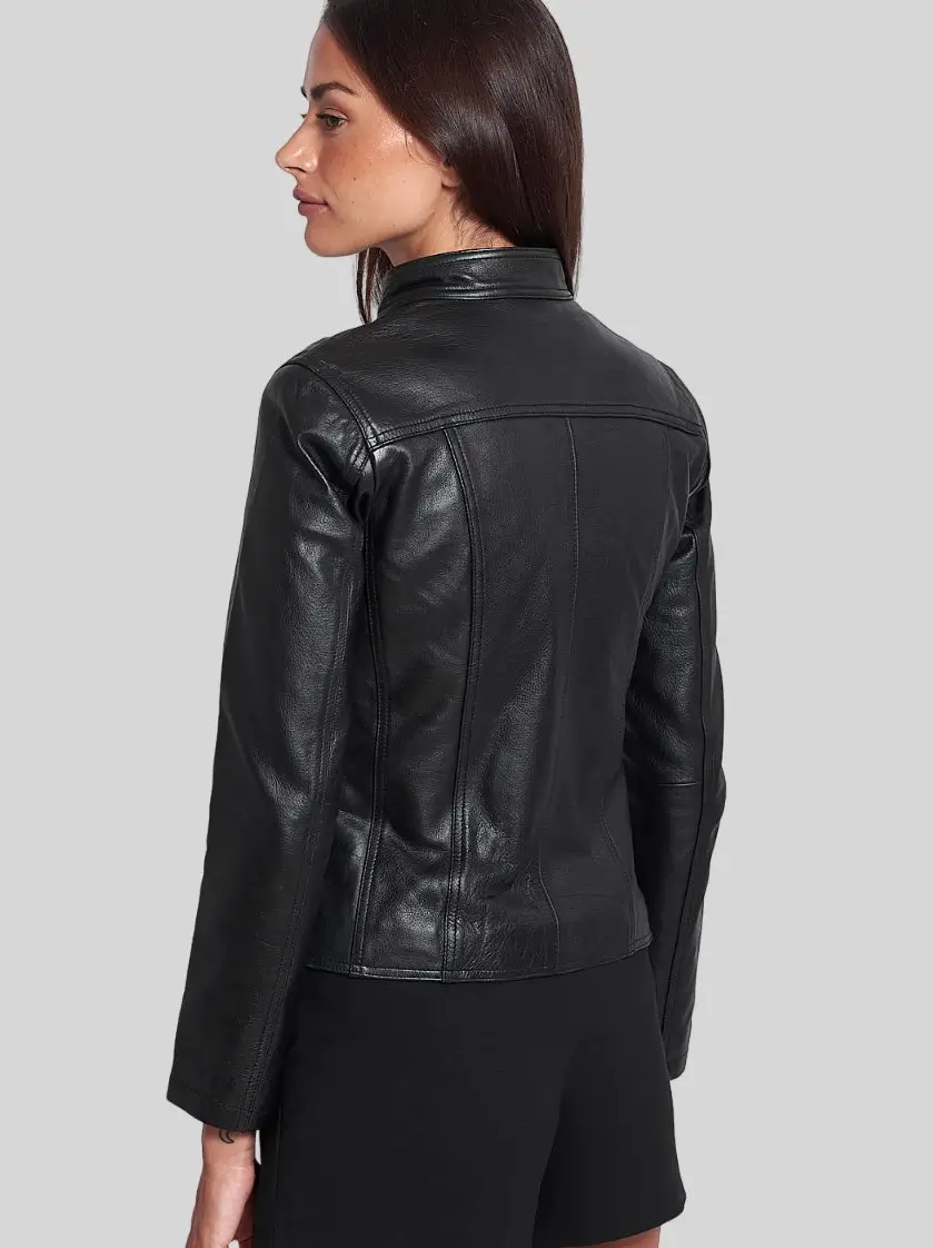 Womens Black Leather racer Jacket