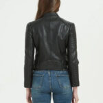Womens black Leather Jacket Back