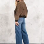 Womens Bomber Leather Brown Jacket