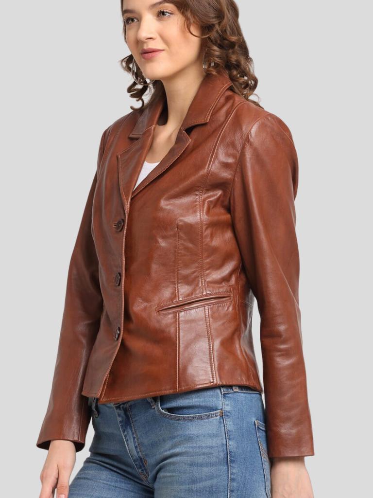Womens casual Brown leather blazer