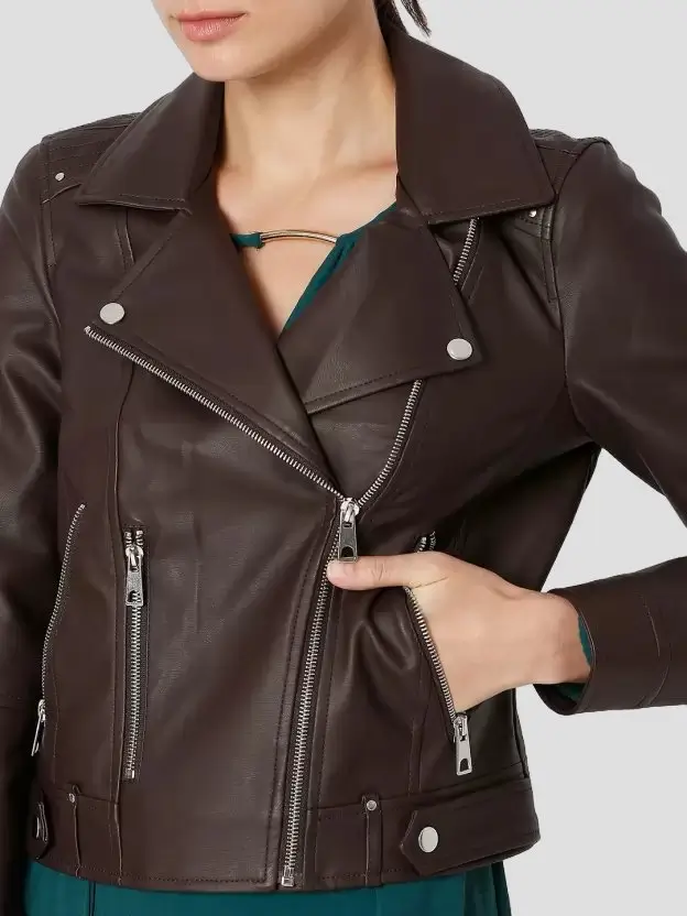 Womens Leather Biker Jacket Closer