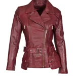 Womens Burgundy Victoria Motorcycle Jacket
