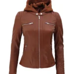 Women Hooded Leather Jacket