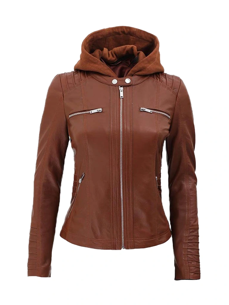 Women Hooded Leather Jacket