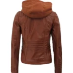 Womens Cafe Racer Leather Hooded Jacket.