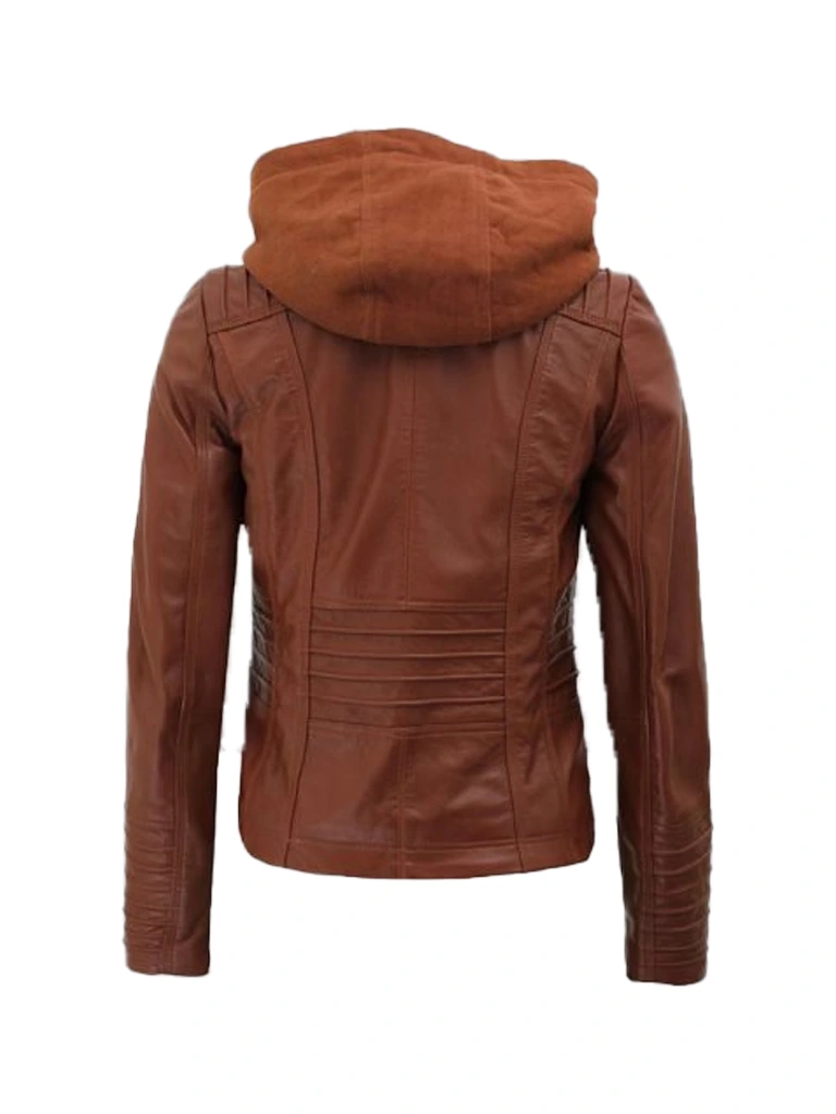 Womens Cafe Racer Leather Hooded Jacket.