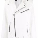 Womens Dad White Leather Jacket