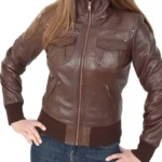 Womens Brown Bomber Leather Jacket