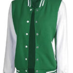 Womens Green and White casual Varsity Jacket