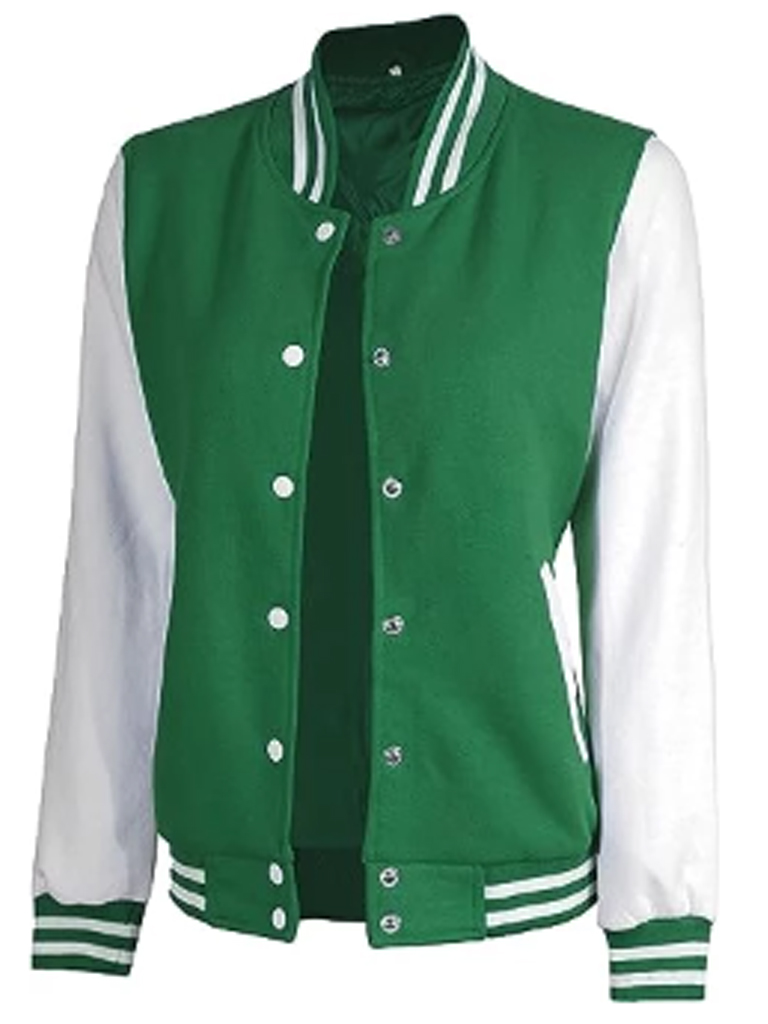 Womens Green and White casual Varsity Jacket