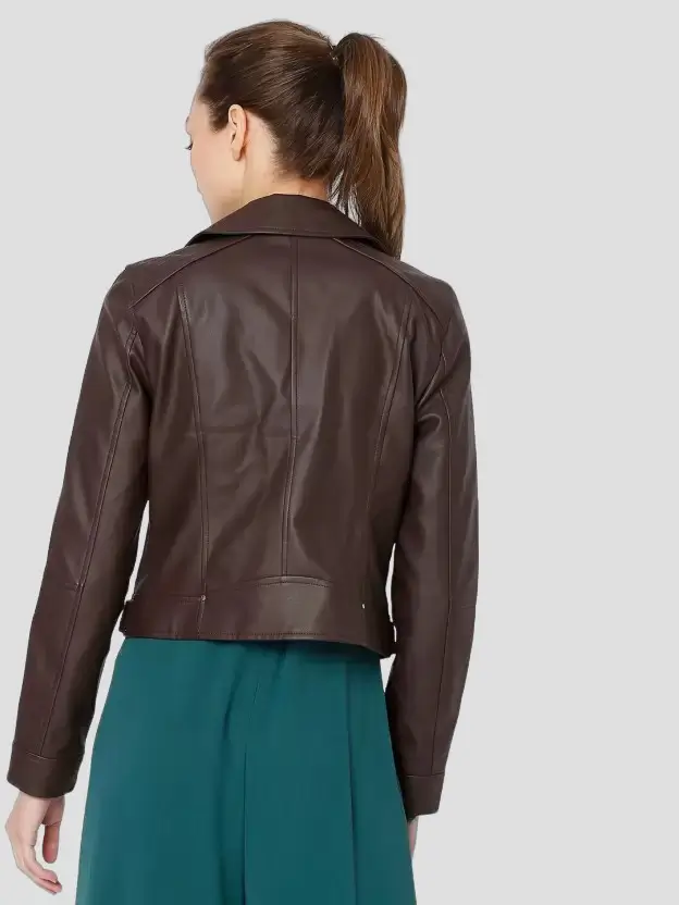 Womens Leather Biker Jacket Back