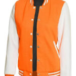 Womens Orange White Varsity baseball Jacket