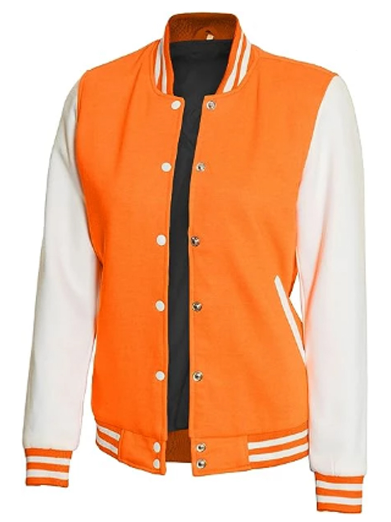 Womens Orange White Varsity baseball Jacket