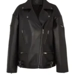 Womens Oversized black Leather biker Jacket