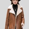 Womens Tan Aviator Leather Jacket