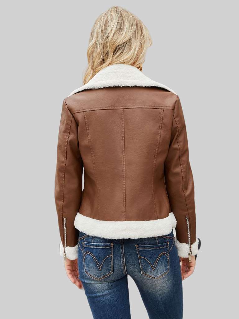 Womens Tan Leather Jacket Back