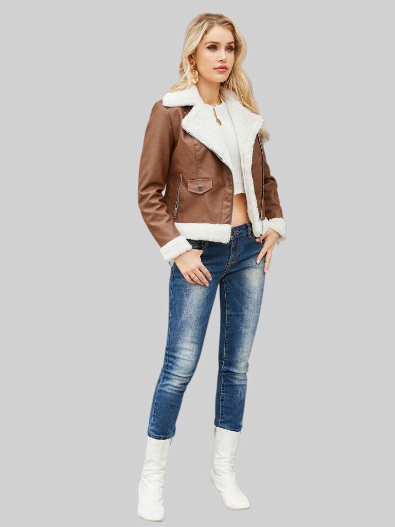 Womens brown faux Leather Jacket