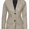 Women's Beige Real Lambskin Leather Blazer