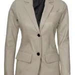 Women's Beige Real Lambskin Leather Blazer