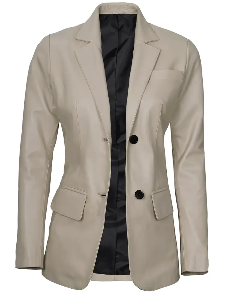 Women's Beige Lambskin Leather Blazer