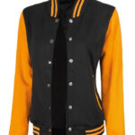 Women style Yellow and Black Varsity Jacket