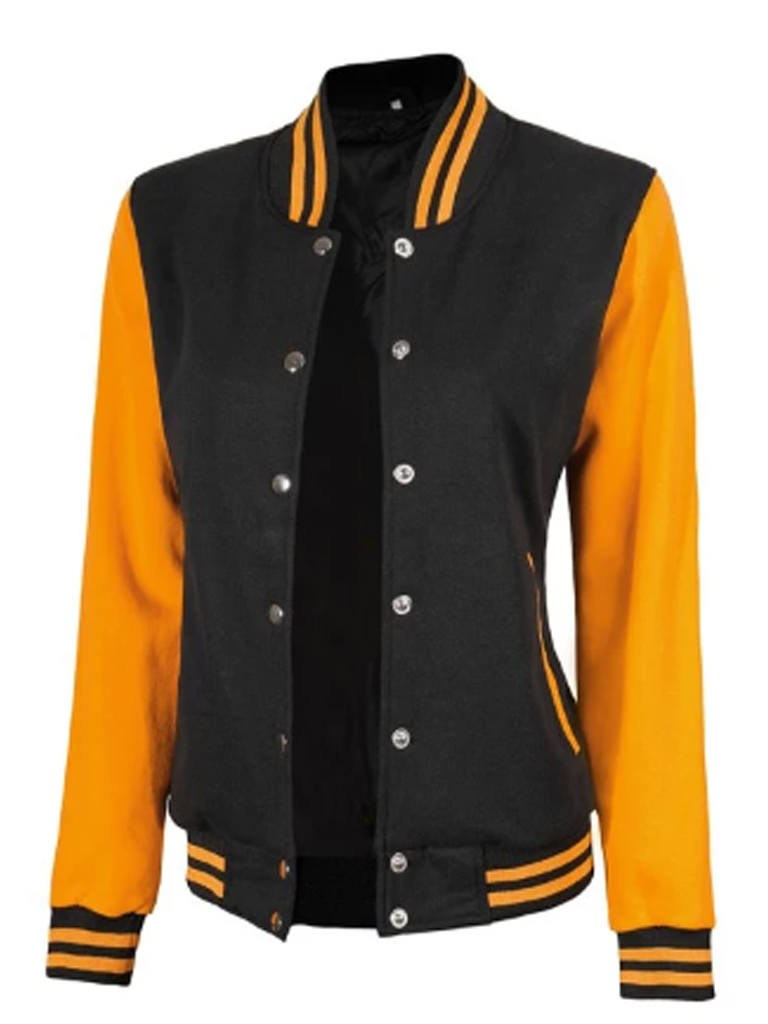 Women style Yellow and Black Varsity Jacket