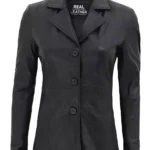 Women`s Black Three Quarter Leather Coat