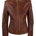 Women Vintage Brown Cafe Racer Jacket