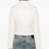 Womens deatiling mateless white leather biker jacket