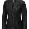 womens black leather blazer