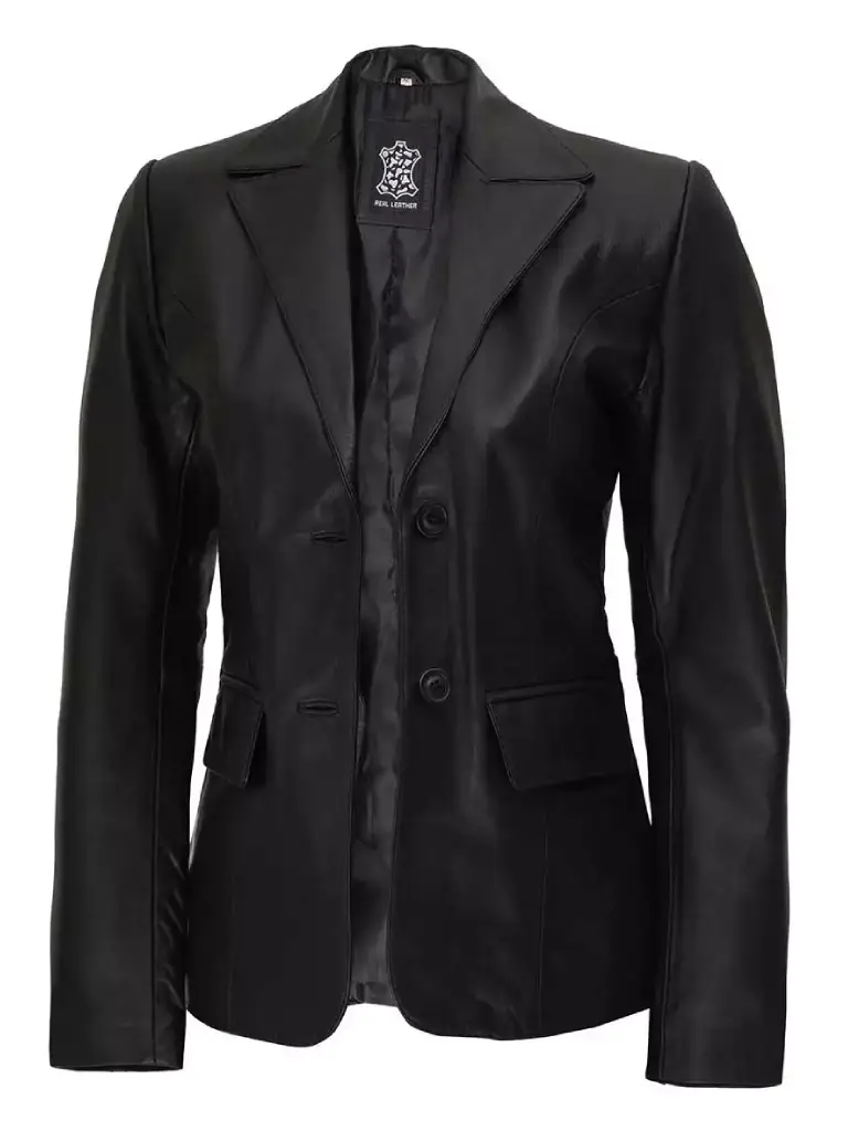 womens black leather blazer