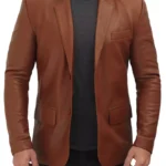 mens brown leather blazer