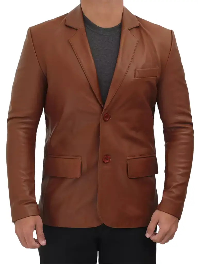 mens brown leather blazer