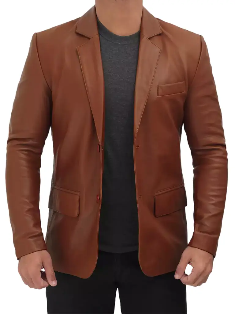 mens brown leather blazer
