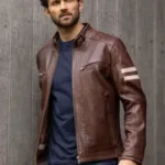 cream stripes leather jacket